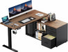 L Shaped Standing Desk, Electric Executive Desk with Drawers, Adjustable Height Stand up Desk, 55″ X 23.6″ One-Whole Piece Desktop, Home Office Computer Desk with 4 Memory Presets, Walnut
