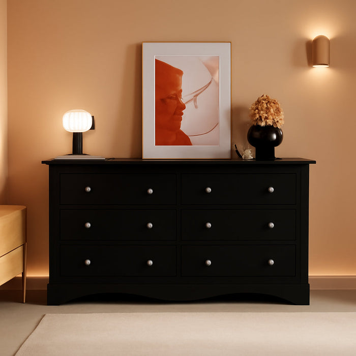 GlossyBlack SixDrawer Dresser 52Inch Contemporary Storage