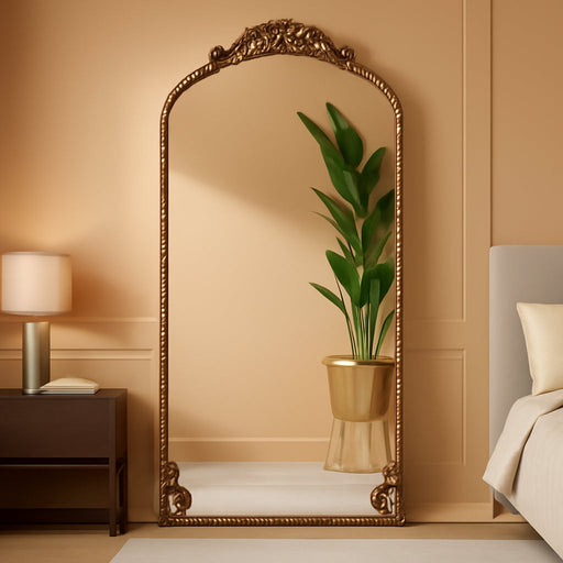 Gold Arched Full Length Mirror 71"×32", Large Traditional Vintage Baroque Inspired Floor Mirror, Ornate Antiqued Bronze Mirror for Wall, Living Room/Bedroom/Hallway/Home Decor