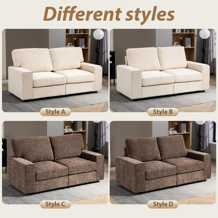 71" Modular Sofa Couch, Comfy Chenille Loveseat Sofa, Modern Recliner Couch with Deep Seats and Wide Armrests for Living Room(Beige, Square Backrest)