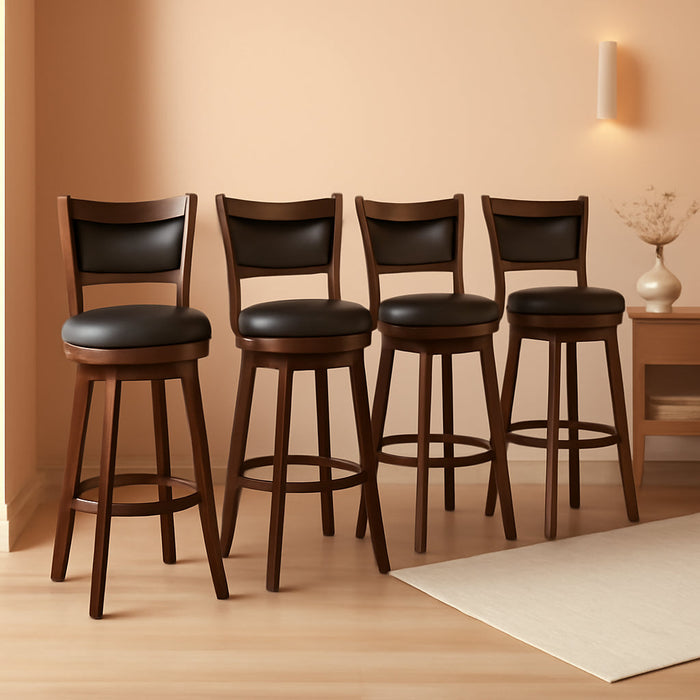 32" Tall Bar Height Stools Set of 4 - High Back Swivel Barstools with Black Faux Leather Upholstered Seat & Solid Wood Footrest, Counter Bar Stool for Kitchen Island & Pub