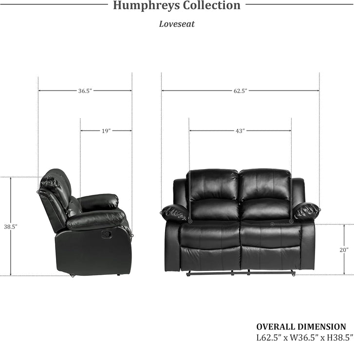 Manual Recliner Loveseat - Black Faux Leather