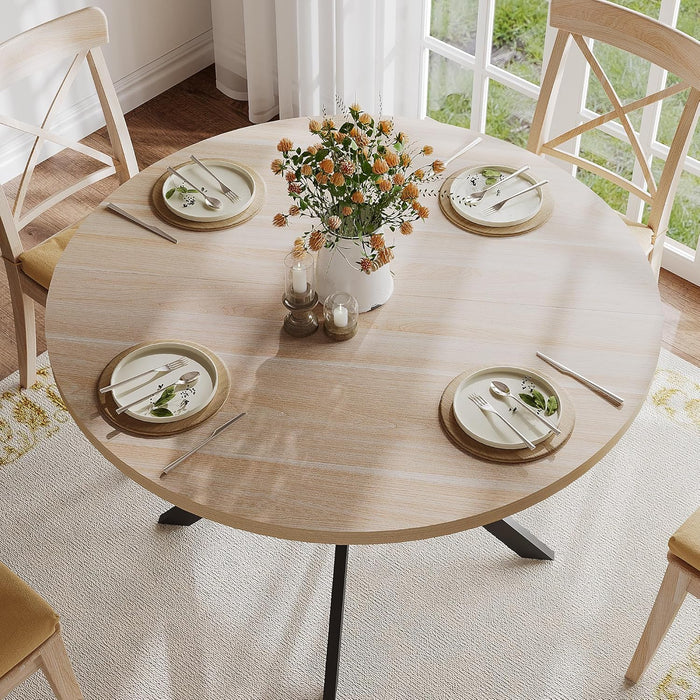 47.2 Inch round Dining Table for 4, Farmhouse Wood Kitchen Table, Circle Dinner Table for Kitchen & Dining Room, Natural Oak