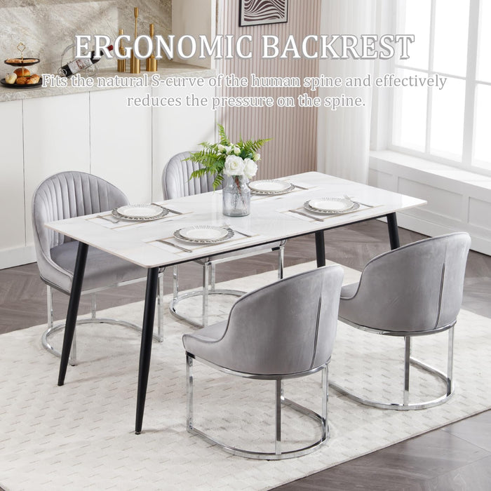 Velvet Dining Chair Set of 4, Modern Upholstered Kitchen Chair with Silver Metal Legs, Kitchen & Dining Room Chairs for Restaurant/Bedroom/Living Room (Grey, Set of 4)