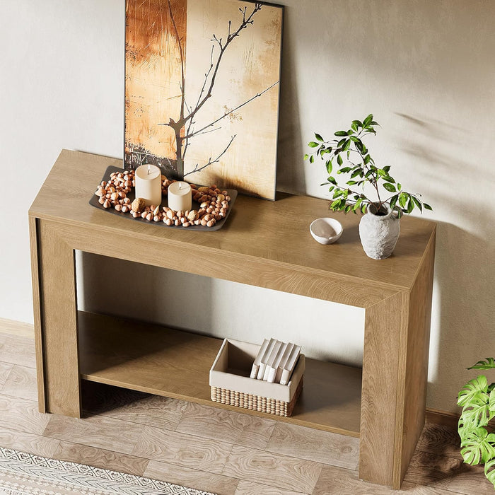 41.3" Farmhouse Console Table, Narrow Entryway Table with 2-Tier Open Storage, Sofa Table behind Couch, Rustic Console Table for Living Room, Hallway, Foyer, Light Walnut