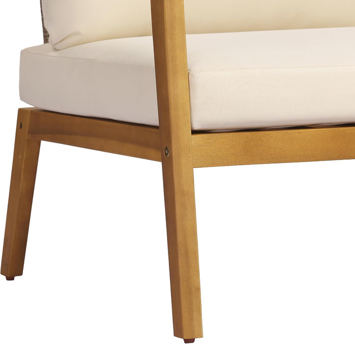 Kai 4 Piece Patio Furniture Set with Slatted Coffee Table, Outdoor Sofa Set with PE Wicker Backrest & Cushions, Acacia Wood Conversation Set for Backyard,Cream+Light Brown+Teak