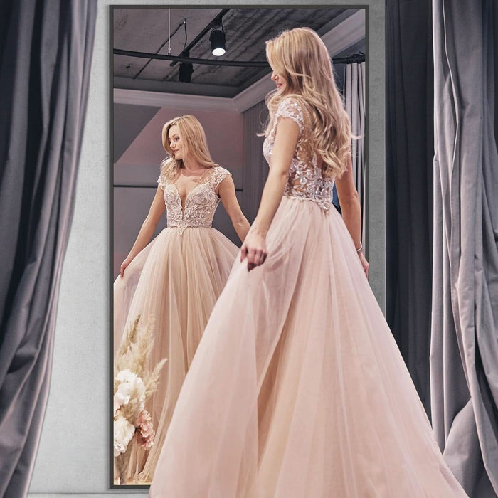 82"X44" Oversized Floor Mirror Freestanding, Oversized Mirror Full Length for Bedroom Living Room Dressing Room Gym Yoga Hair Salon, Black Mirror Full Length with Shatterproof Tempered Glass