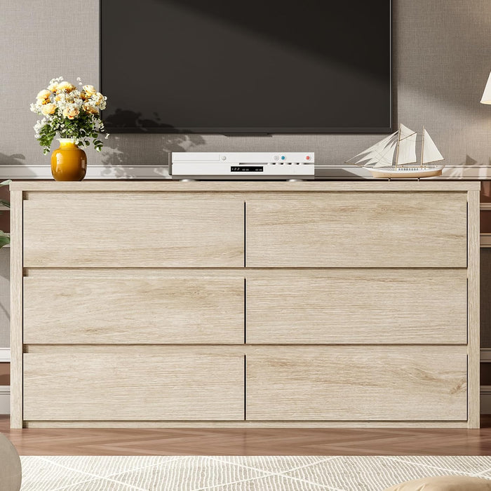 6 Drawer Dresser for Bedroom, Wood Chest of Drawers Handle Free, Large Modern Dresser Storage Cabinet for Living Room, Hallway Entryway