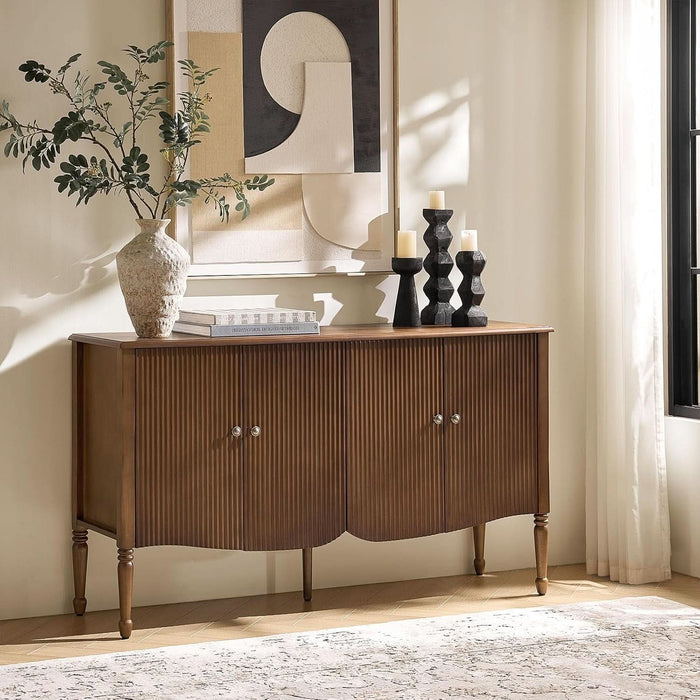 58" Fluted Sideboard Buffet Cabinet with Storage, Walnut