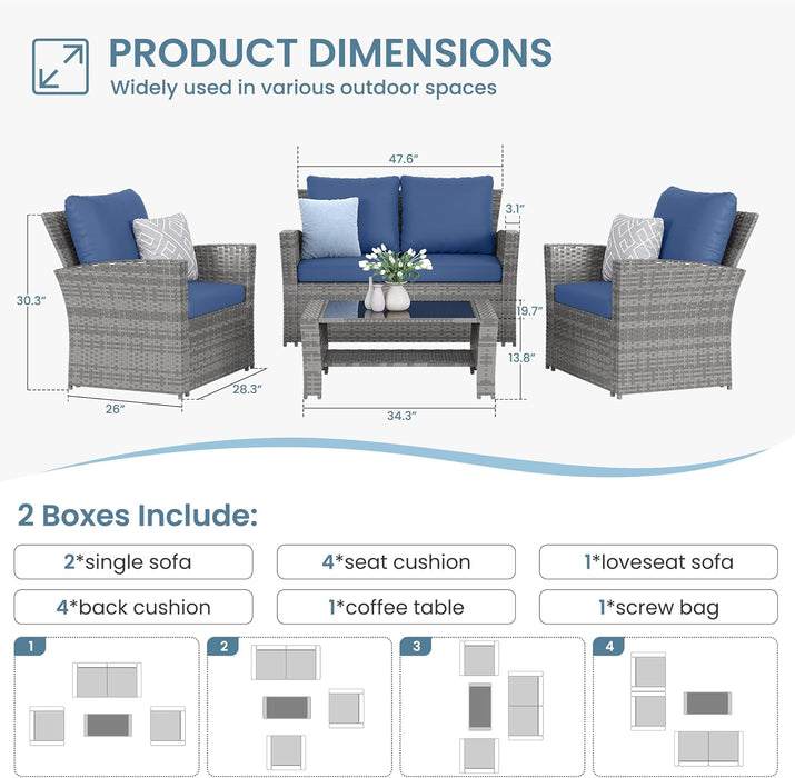 Patio Furniture Set, 4 Pieces Outdoor Patio Furniture Wicker Sectional Sofa Outdoor Patio Set Patio Conversation Sets, Grey