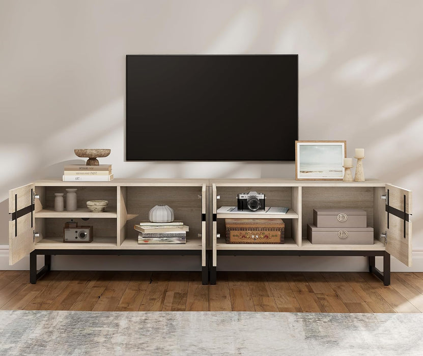 Modern TV Stand for Tvs up to 75 Inch, 2 in 1 Entertainment Center TV Console with Storage Cabinets and Metal Base,Media Console for Living Room,Light Oak