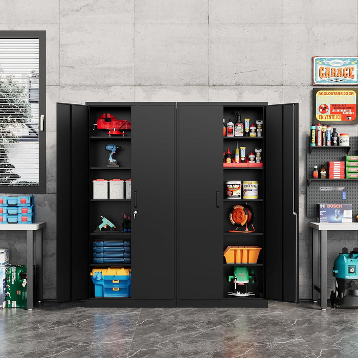 Metal Storage Cabinet-72” Tall Steel File Cabinet with Lockable Doors and Adjustable Shelves-Black Steel Storage Cabinet for Home, School, Office, Garage