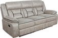 Home Furnishings - Greer - Fabric - Upholstered Motion Reclining Sofa with Drop-Down Console Stainless Steel Cupholders - Living Room - 30-Inch - Taupe - 651351