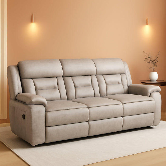 Home Furnishings - Greer - Fabric - Upholstered Motion Reclining Sofa with Drop-Down Console Stainless Steel Cupholders - Living Room - 30-Inch - Taupe - 651351