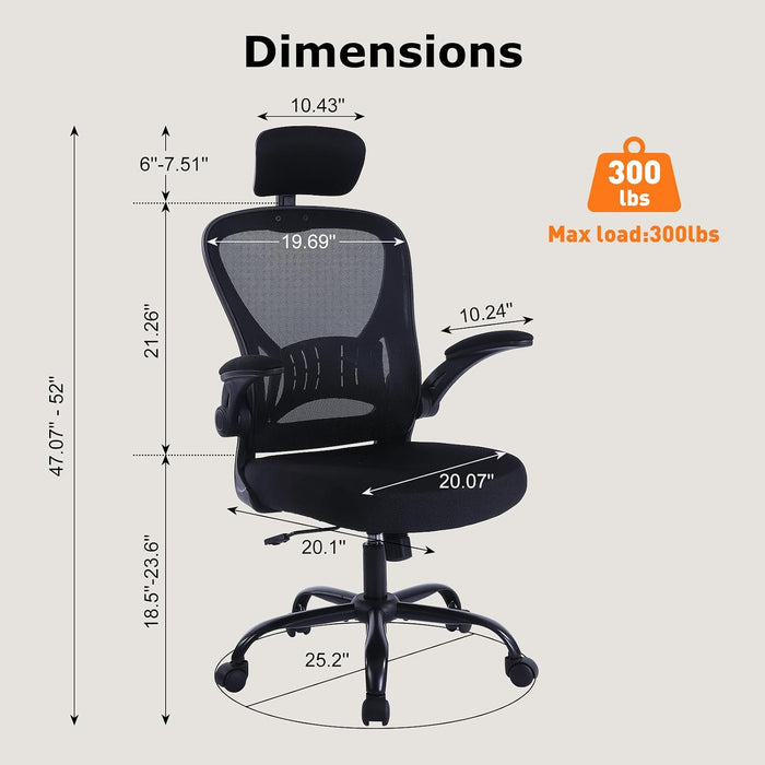 Office Desk Chair with Adjustable Headrest and Flip-Up Armrests