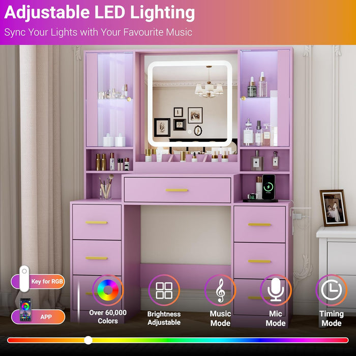 Vanity Desk With Crystal Mirror RGBLED Illumination