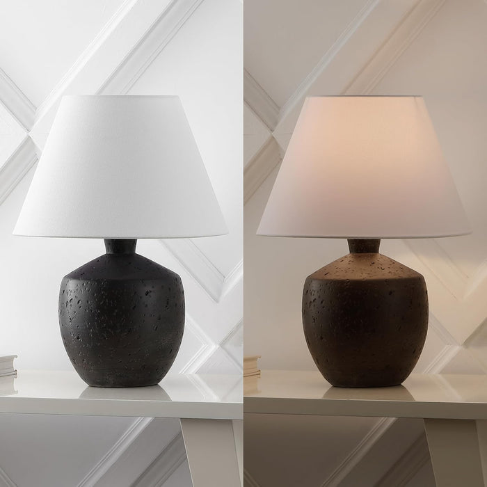 18" Black Modern Concrete Effect Table Lamp Set of 2, Scandinavian Bedside Lamps for Bedroom Living Room, White Linen Shade, LED Bulbs Included (JYL5606B-SET2)