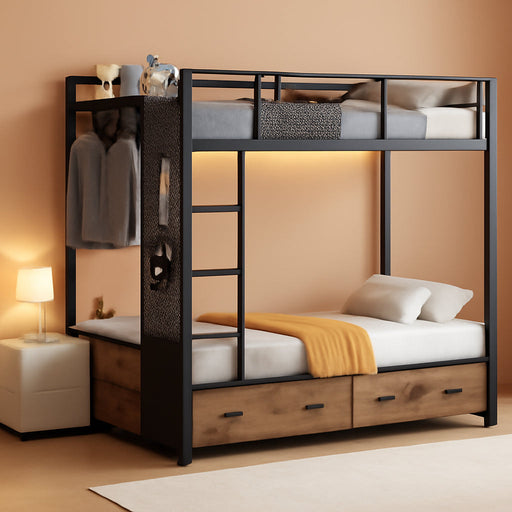 IndustrialGrade Brown Metal Twin Over Twin BunkBedStorage