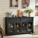 Farmhouse Sideboard Buffet Cabinet with Storage,59" Large Credenza with 4 Glass Doors & 2 Drawers,Adjustable Shelves Console Table,Wood Kitchen Coffee Bar for Dining Room,Living Room,Black