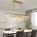 39" Modern Rectangle Crystal Chandelier, Gold Linear Pendant Light with Clear Crystal Prisms, Luxury Island Lighting Fixture for Dining Room Kitchen Table Living Room