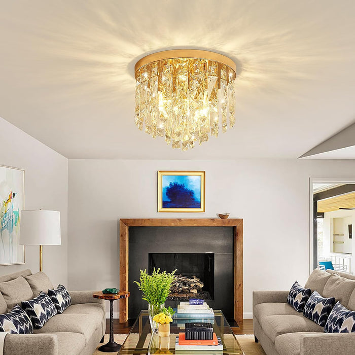 Compact Crystal Chandelier French Gold Ceiling Fixture