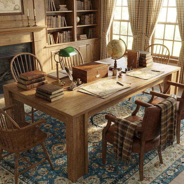 71" Long Dining Table for 6-8, Farmhouse Rectangular Wood Kitchen Table with Wide H-Legs & Thick Top, Sturdy Wood Strip Frame, Dining Room Table for Dinner, Apartment, Kitchen, Natural