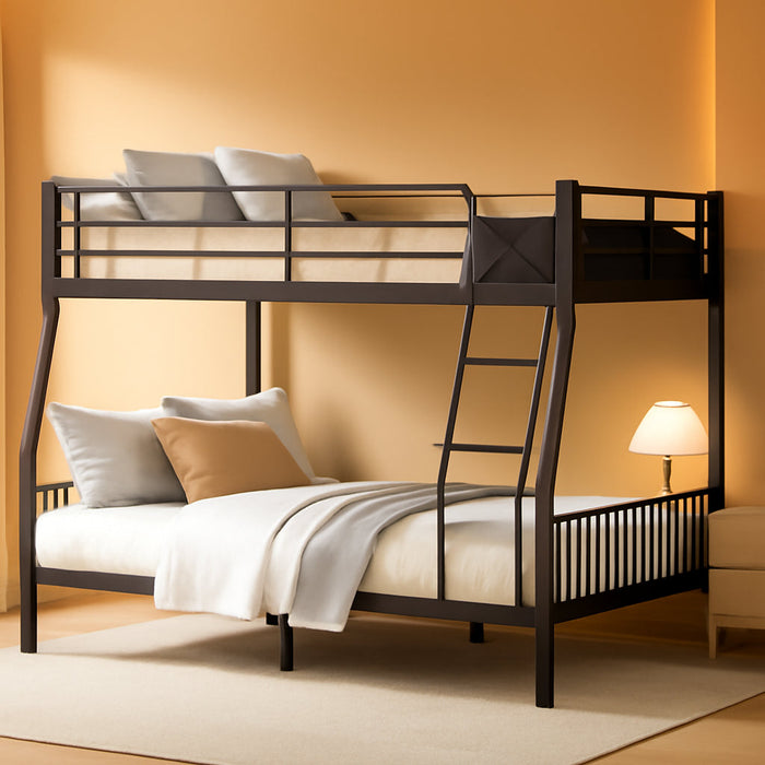 Full XL over Queen Bunk Beds for Adults, Heavy-Duty Metal Bunk Bed Frame with Non-Slip Ladder and Safety Full-Length Guardrails for Kids Teens Adults, Space-Saving, Black