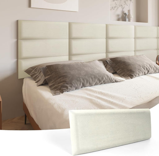 Peel and Stick Headboard for King, Full and Queen in Velvet Pearl, Pack of 12 Panels Sized 9.84" X 23.62", Soundproof Upholstered 3D Wall Panels