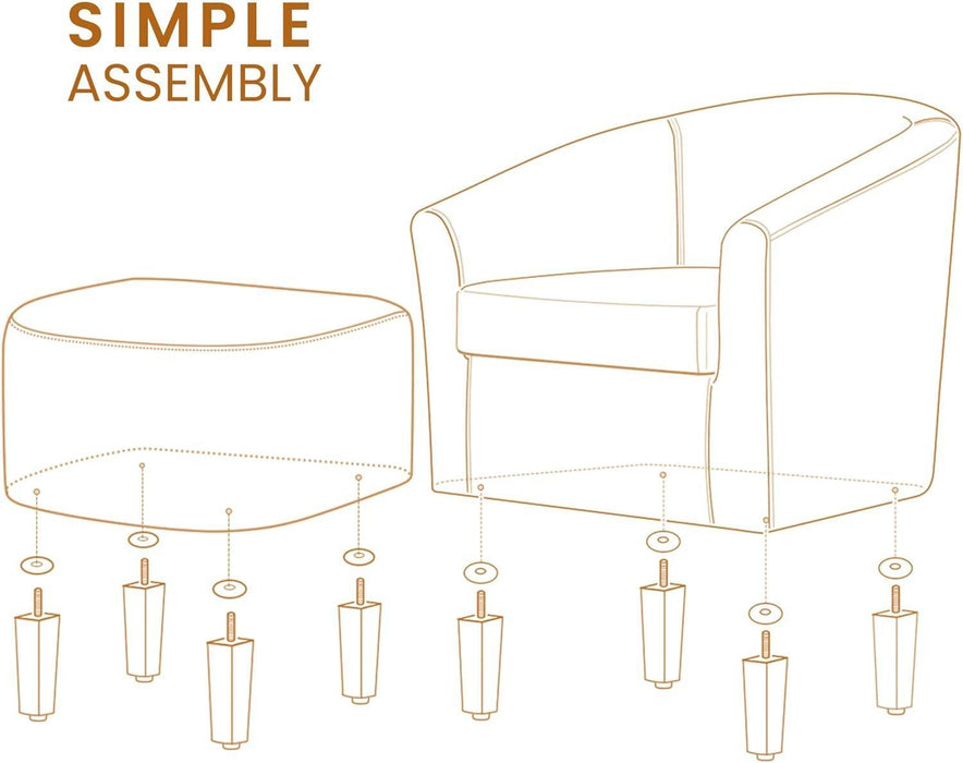 Accent Chair with Ottoman Set, Modern Faux Leather Upholstered Soft Barrel Chair and Footrest, Club Armchair and Footstool for Living Room/Bedroom/Reading Room/Guest Room, Black