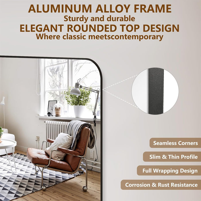 Full Length Mirror, 76"X34" Mirror Full Length with Stand, Black Domed Top Square-Edged Floor Mirror with Aluminum Alloy Frame for Bedroom Living Room