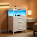 White Nightstand With Charging Station LED Lighting