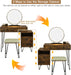 Vanity Desk with Reversible Side Cabinet, Makeup Vanity Table with Lighted Mirror, 3 Color Lights, 4 Drawers, Bedroom Dressing Table with Nightstand and Stool, Rustic Brown
