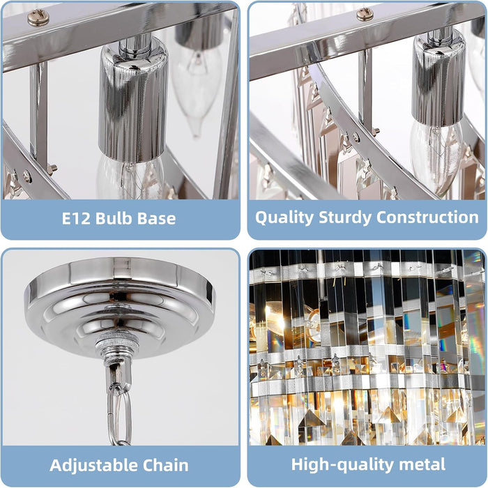 24" Modern Crystal Chandelier, 3-Tier Chrome Pendant Light with 8 Lights, Luxury K9 Crystal Ceiling Fixture for Dining Room Living Room Foyer