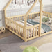 Full Size House-Shaped Natural Wooden Kids Floor Bed