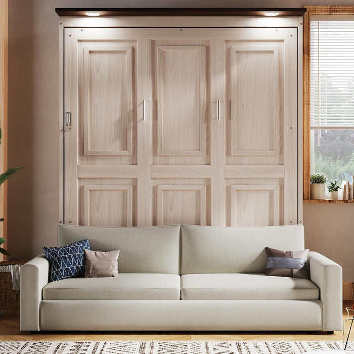 Queen Size Murphy Wallbed Beige With ConvertibleSofaLED