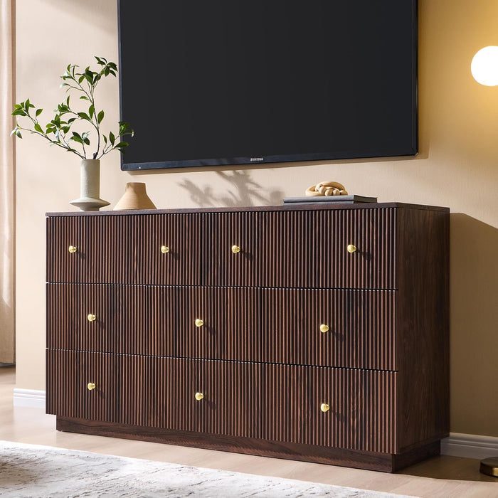 Fluted 8 Drawers Dresser for Bedroom, 55" W Modern Dressers & Chest of Drawers with Metal Handle, Wood Closet Clothes Storage Organizer,Storage Dressers Organizer for Hally/Living Room, Natural
