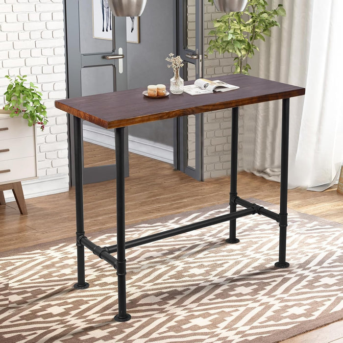 DIY Industrial Design Pipe Dining Table Casual Pub BAR Laptop Table Modern Studio Wood and Metal Rectangular Dining Table Homeoffice Desk Breakfast High Bar Table Brown Desktop 47.3" × 23.6"
