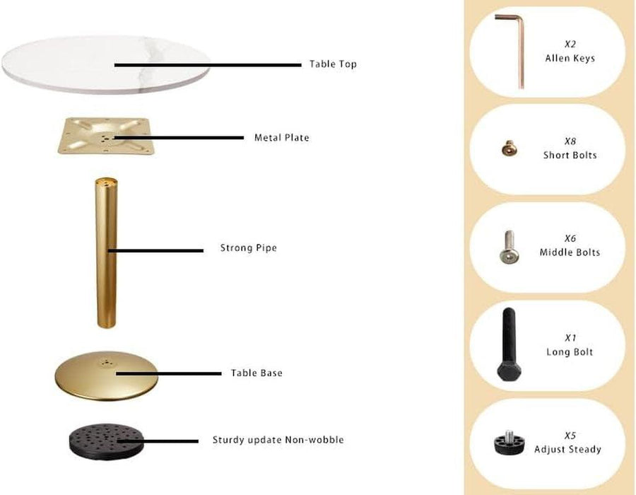 Round Modern Dinning Table 30 Inches Bistro Tulip Table with White Faux Marble Top Gold Sturdy Metal Frame,Easy Assemble,Diameter 30In*H28.54In