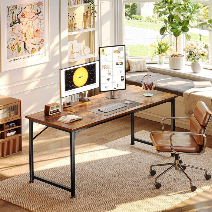 55 X 19.7 Inch Computer Desk, Home Office Desk with Spacious Desktop, Modern Gaming Desk, Writing Study Table for Bedroom, Small Spaces, Work from Home Desk with Metal Frame, Rustic Brown