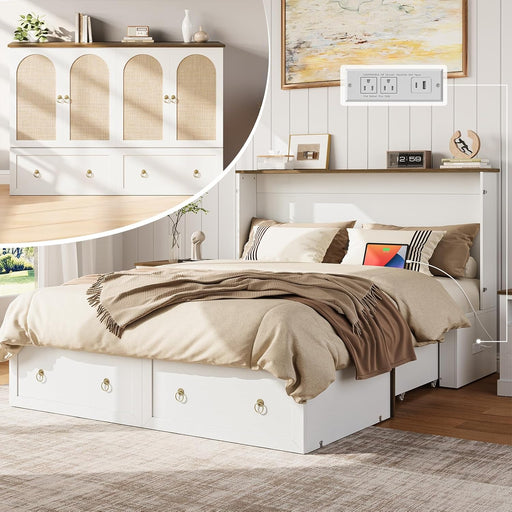 Queen Murphy Bed SpaceSaving Charging Cabinet Drawers