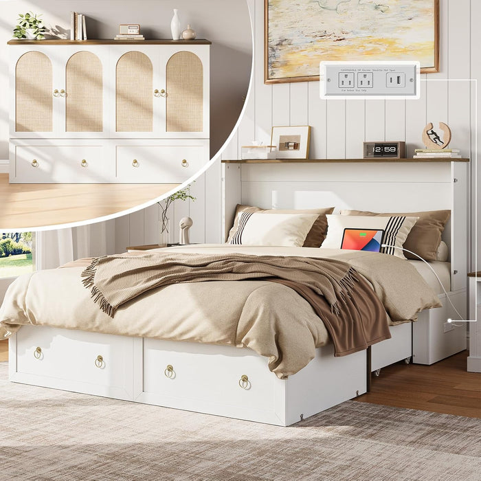 Queen Murphy Bed SpaceSaving Charging Cabinet Drawers