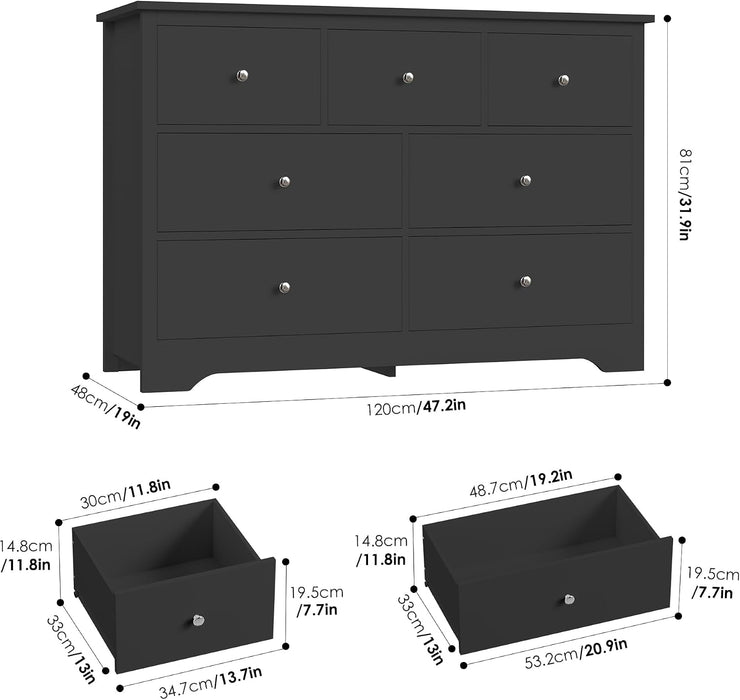 Black Dresser, Dresser for Bedroom, 7 Drawer Chest of Drawers