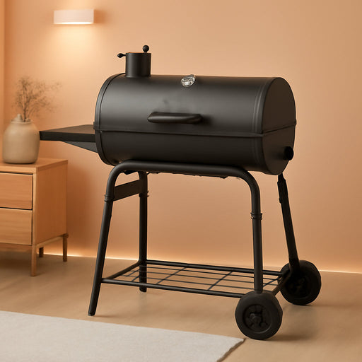 Premium 29" Charcoal Grill with Side Shelf, 552 SQ in Cooking Space, Adjustable Charcoal Tray, Chimney Air Vent, Warming Rack, Barrel Smoker Grill for Camping, Picnics, and More - 810-0029C