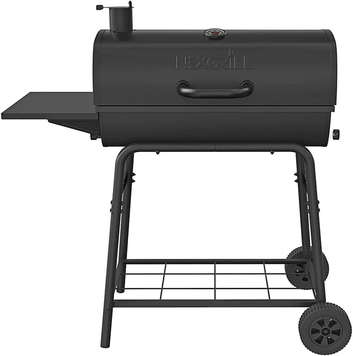 Premium 29" Charcoal Grill with Side Shelf, 552 SQ in Cooking Space, Adjustable Charcoal Tray, Chimney Air Vent, Warming Rack, Barrel Smoker Grill for Camping, Picnics, and More - 810-0029C