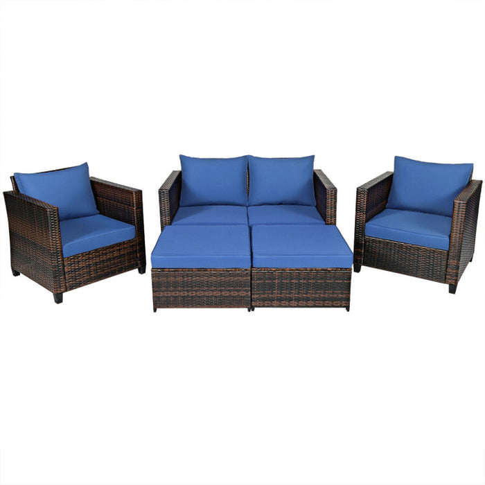 5 Pieces Patio Rattan Furniture Set with Removable Cushions