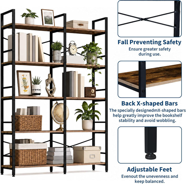 5 Tier Bookshelf, Bookcase with 10 Open Display Shelves