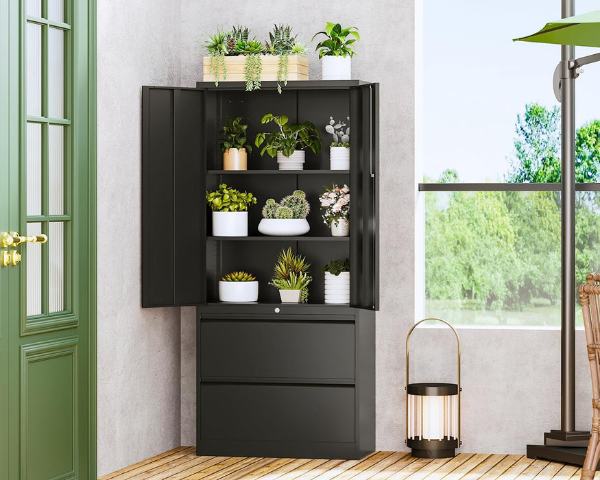 File Cabinet for Home Office, Metal Storage Cabinets with Adjust Shelves and Lock,2 Drawers Filing Cabinets-Hang Legal/Letter/A4/F4 Size Filing-Black