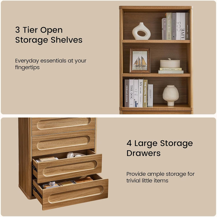 Bookcase with 4 Drawers, 72.1" Tall Bookshelf with 3 Storage Shelves, Large Bookshelves Cabinet for Living Room, Bedroom, Home Office (Oak Brown)