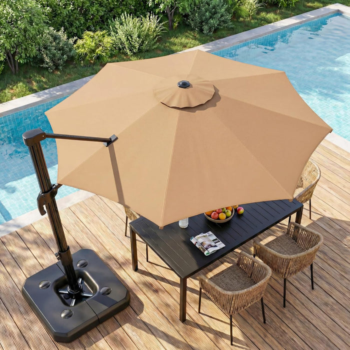 10FT Cantilever Patio Umbrella, 360° Rotation Offset Outdoor Umbrella with Aluminum Frame, Square Umbrella with Tilt for Backyard, Pool, Deck, Garden(Round Khaki)