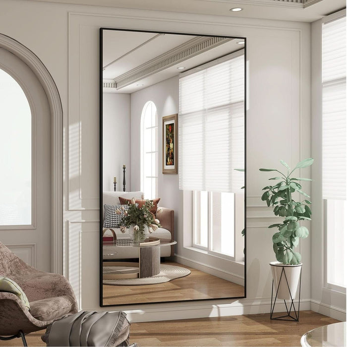 76"X34" Rectangle Full Body Floor Mirrors, Full Length Mirror Hanging or Leaning, Aluminum Alloy Frame Wall Mirror for Bedroom, Dressing Room, Black